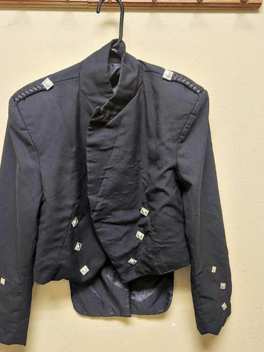 Black Embellished Montrose Doublet Cropped With Silver Buttons,and Epaulets